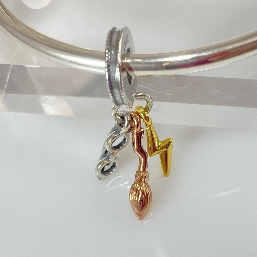 Sterling Silver Harry Potter Glasses, Nimbus 2000 & Lightning Bolt Dangle Charm
